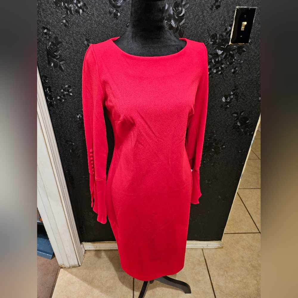 Calvin Klein Vibrant Red Long Sleeve Dress